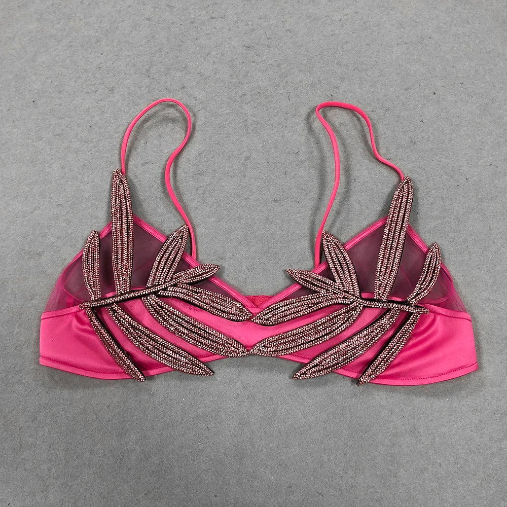 Sexy Women'S Chiffon Patchwork Satin Diamond Studded Bra Top Spaghetti Strap Sleeveless Concealed Button Ultra Short Top - Image 6