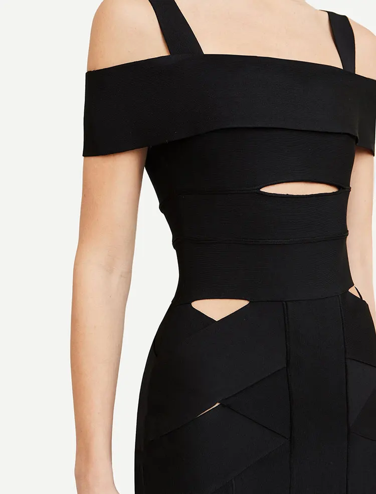 Sexy Women's Hollow Design Bandage Dress Spaghetti Strap Shoulder Sleeve Bodycon Long Dress Cocktail Evening Party Vestidos - Image 4
