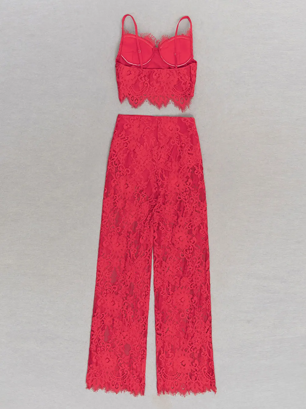 Sexy Women'S Lace Pants Set Spaghetti Strap Sleeveless Backless Ultra Short Vest+Straight Leg Pants Two-Piece Set - Image 3