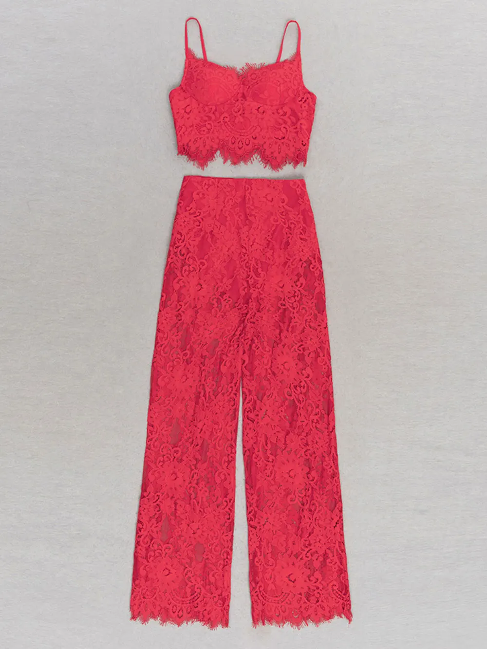 Sexy Women'S Lace Pants Set Spaghetti Strap Sleeveless Backless Ultra Short Vest+Straight Leg Pants Two-Piece Set - Image 6