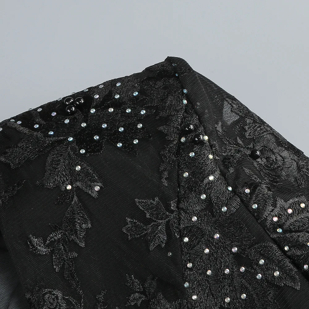 Sexy Women's Light Luxury Embroidered Hot Diamond Patchwork Design jumpsuit V-neck Long sleeved Evening Party Horn jumpsuit - Image 4