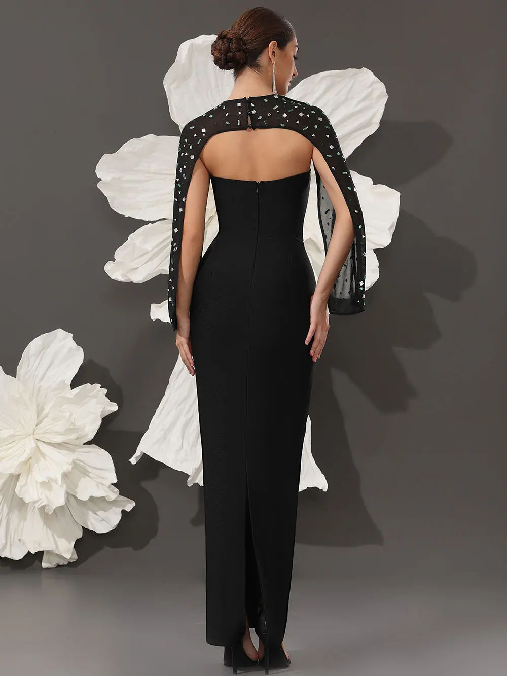 Sexy Women's Light Luxury Nail Bead Shawl+Strapless Sleeveless Bandage Dress Set Fashion Bodycon Long Dress Party Vestidos - Image 2