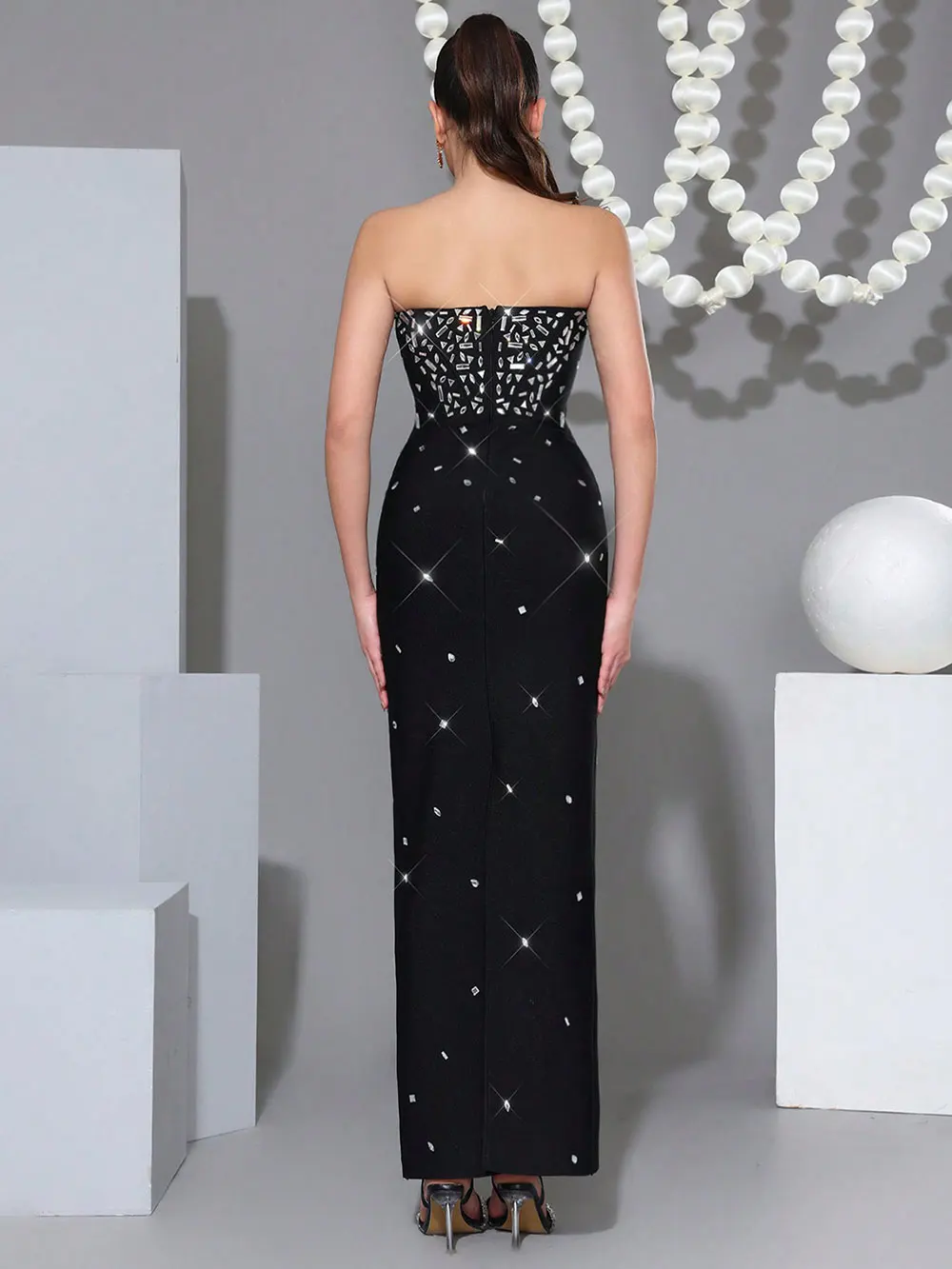 Sexy Women's Nail Bead Design Bandage Dress Strapless Sleeveless Bodycon Backless Long Dress Cocktail Dinner Dress Vestitos - Image 4