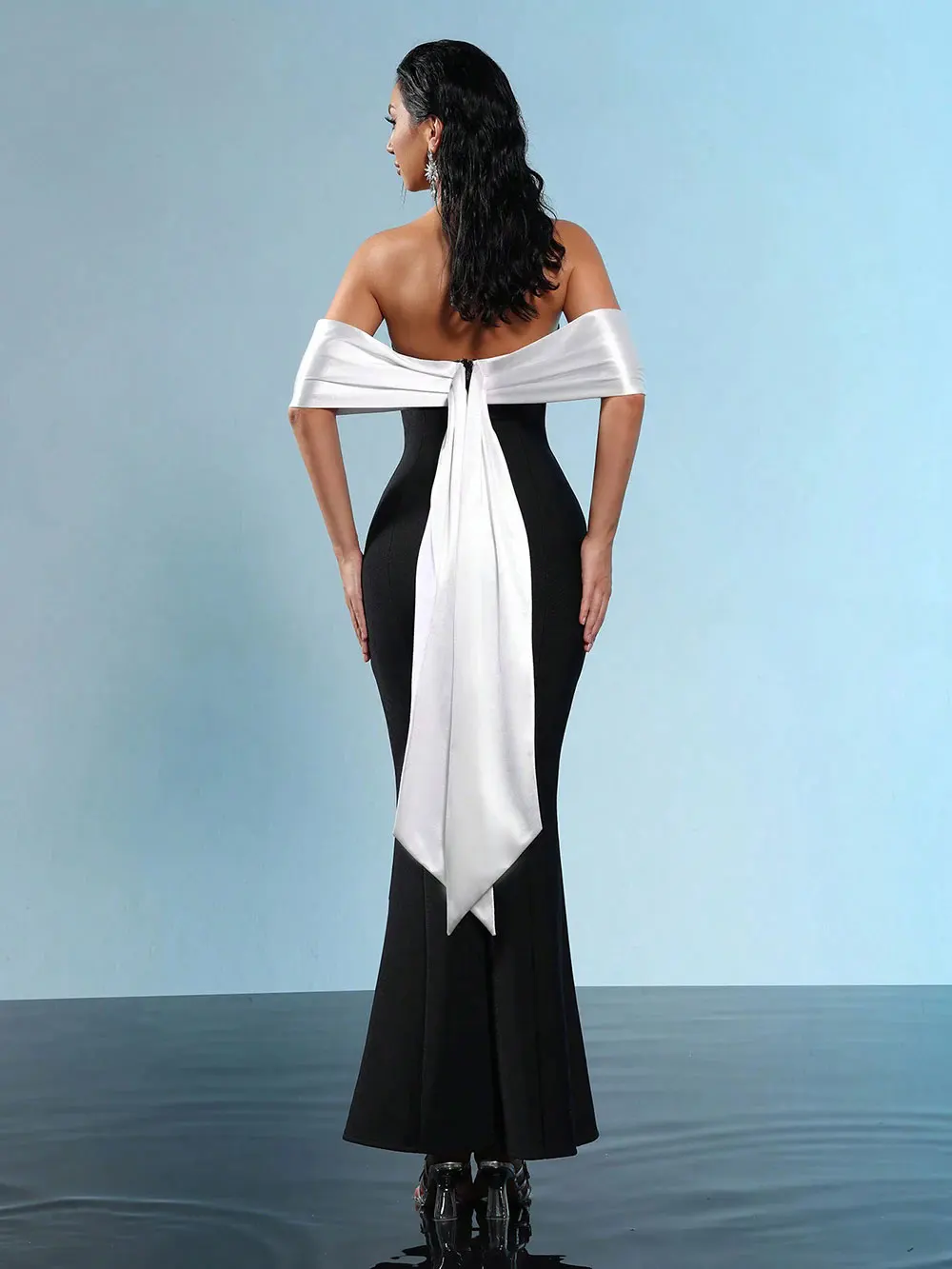 Sexy Women'S Three-Dimensional Flower Design Bandage Dress Strapless Shoulder Strap Sleeve Bodycon Backless Long Dresses - Image 4