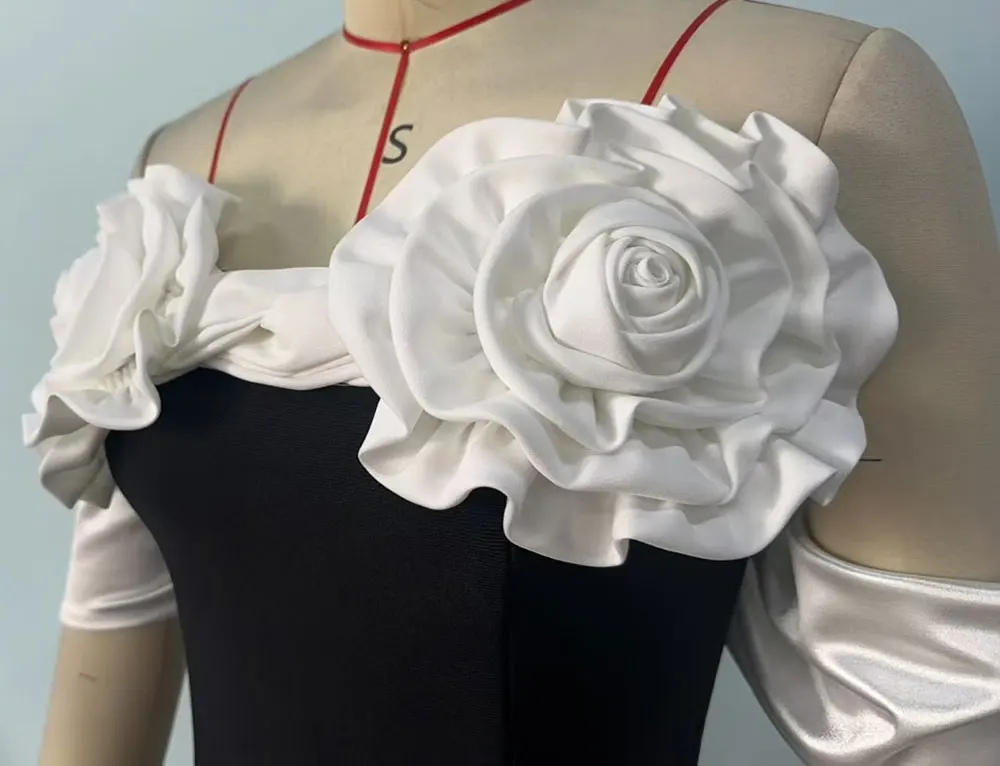 Sexy Women'S Three-Dimensional Flower Design Bandage Dress Strapless Shoulder Strap Sleeve Bodycon Backless Long Dresses - Image 6