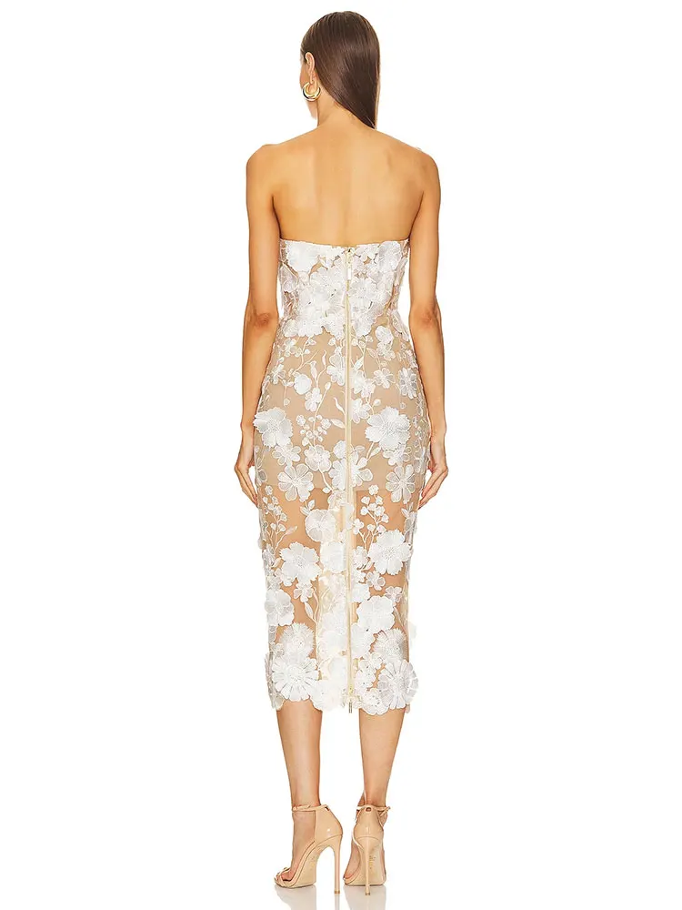 Sexy Women's Wear Heavy Industry Sequin Sheer Dress Strapless Sleeveless Bodycon Midi Dress Cocktail Evening Party Vestidos - Image 2