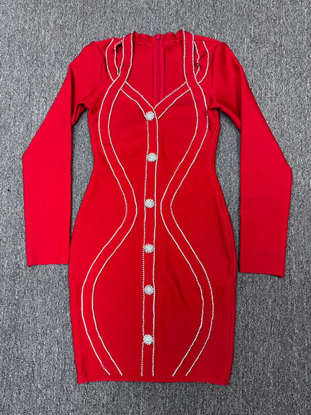Spring Elegant Women Diamond Set Bandage Dress V-neck Long Sleeve Bodycon Single breasted Mini Dress Evening Party Vestidos - Image 5