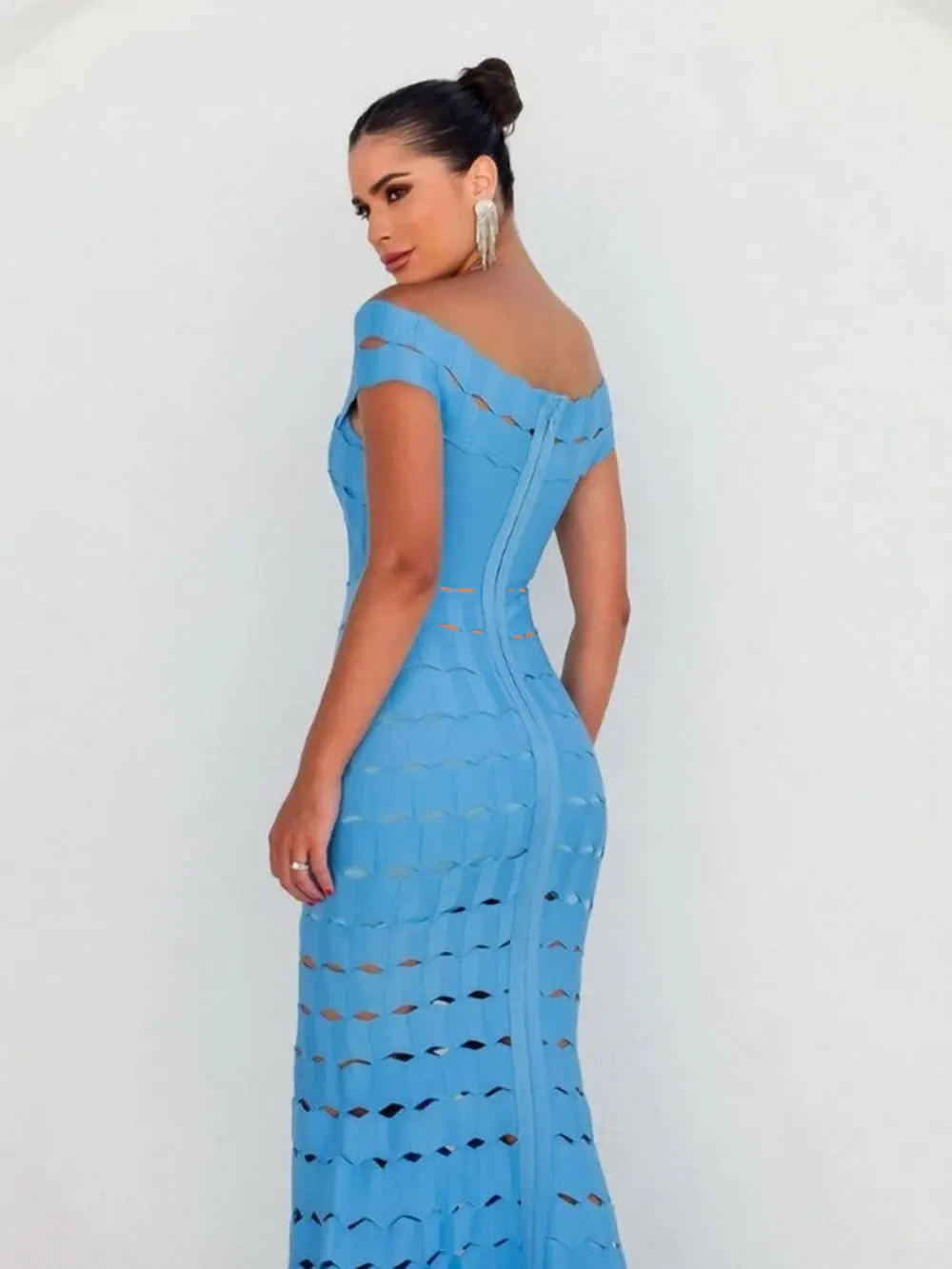 Spring Sexy Women Hollow Cut Design Bandage Dress with One Collar Shoulders Bodycon Backless Midi Dress Club Party Vestidos - Image 2