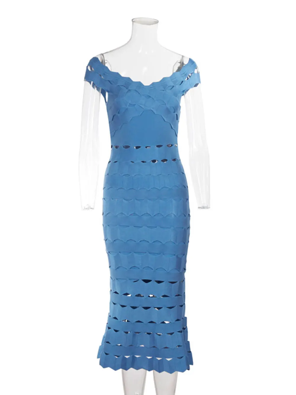Spring Sexy Women Hollow Cut Design Bandage Dress with One Collar Shoulders Bodycon Backless Midi Dress Club Party Vestidos - Image 6