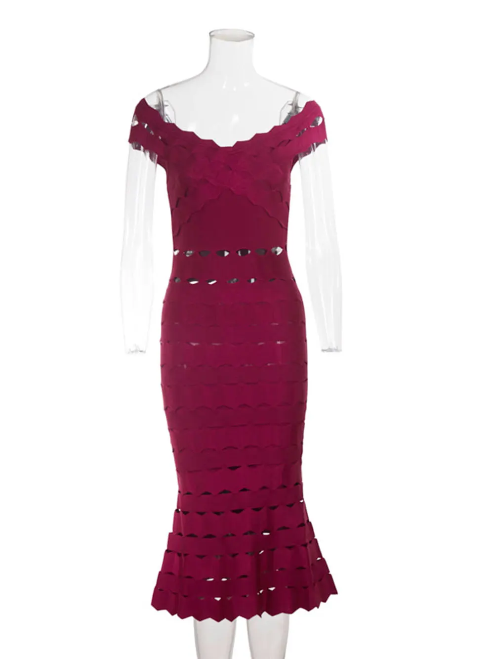 Spring Sexy Women Hollow Cut Design Bandage Dress with One Collar Shoulders Bodycon Backless Midi Dress Club Party Vestidos - Image 7