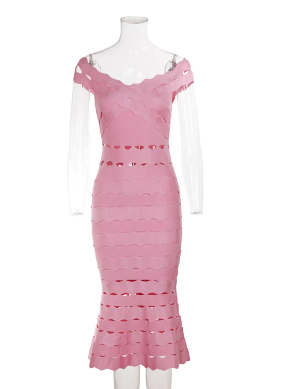 Spring Sexy Women Hollow Cut Design Bandage Dress with One Collar Shoulders Bodycon Backless Midi Dress Club Party Vestidos - Image 8
