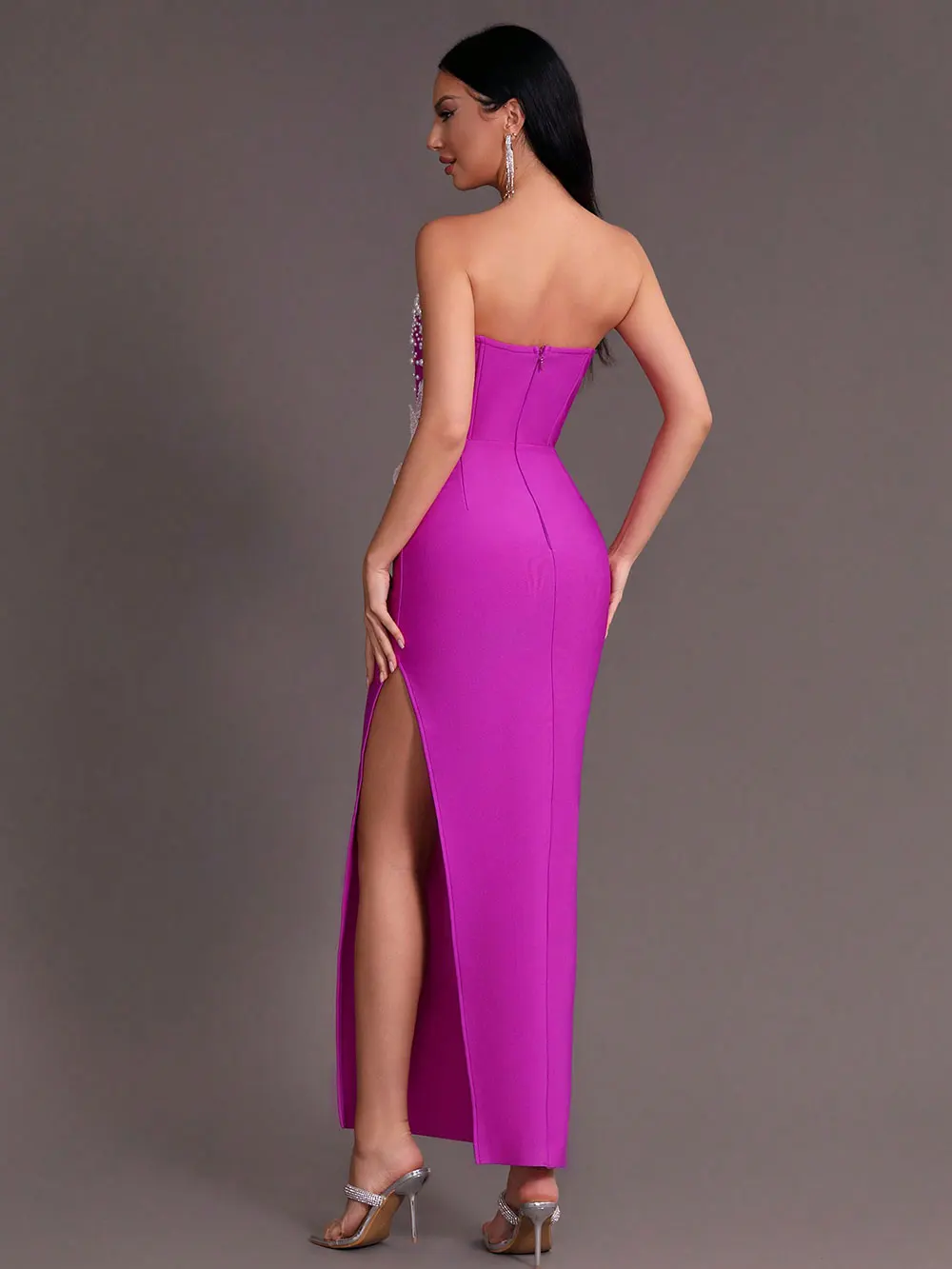 Spring Sexy Women's 3D Flower Pearl Bandage Dress Strapless Sleeveless Bodycon Backless Long Dress Club Party Vestidos - Image 4