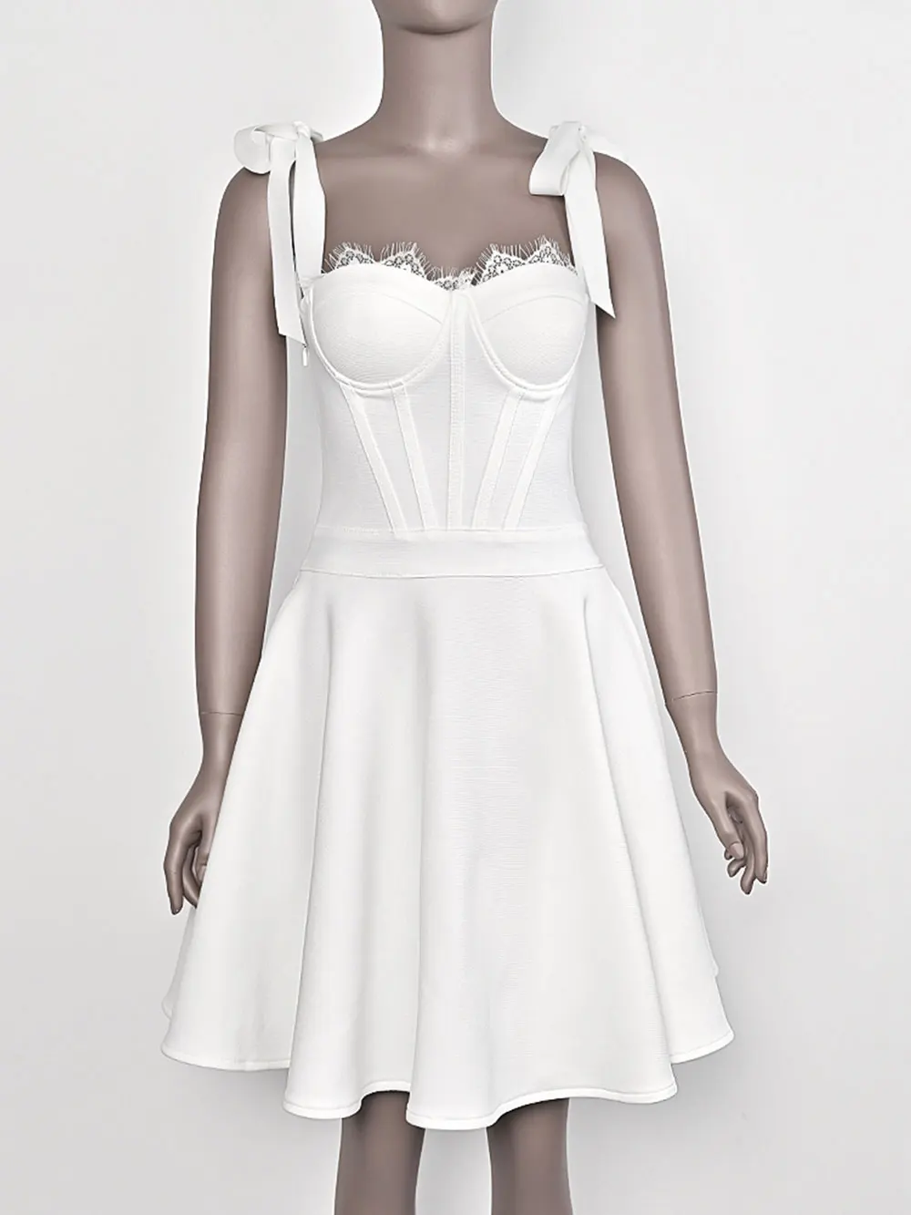 Spring Sexy Women's Puff Bandage Dress Spaghetti Strap Lace Design Sleeveless A-line Mini Dresses Evening Party Vestidos - Image 6