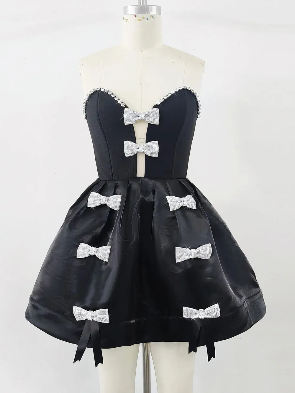 Spring Women's White Puff Dress Strapless Sleeveless Three Dimensional Bow Design A-line Mini Dress Evening Party Vestidos - Image 5