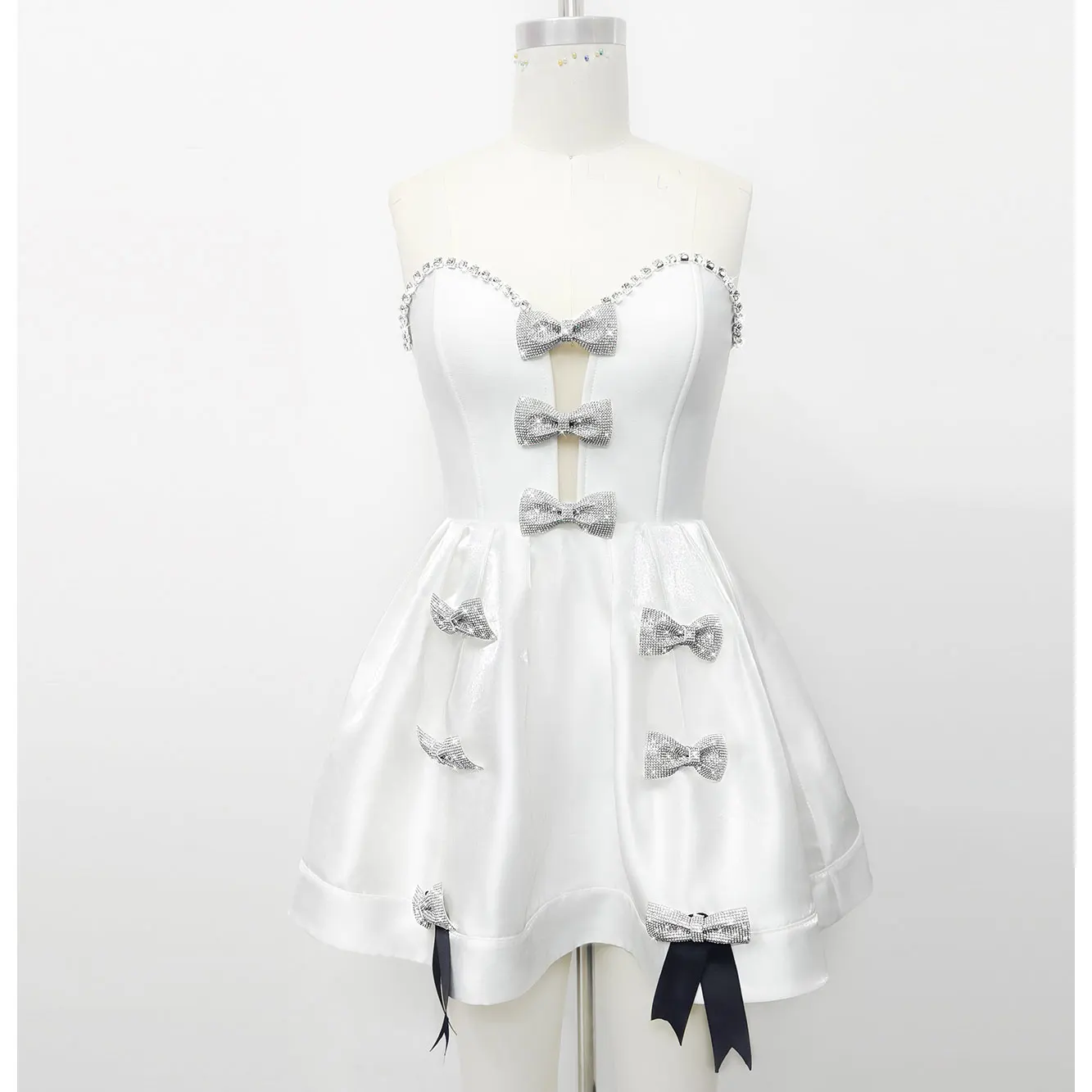 Spring Women's White Puff Dress Strapless Sleeveless Three Dimensional Bow Design A-line Mini Dress Evening Party Vestidos - Image 7