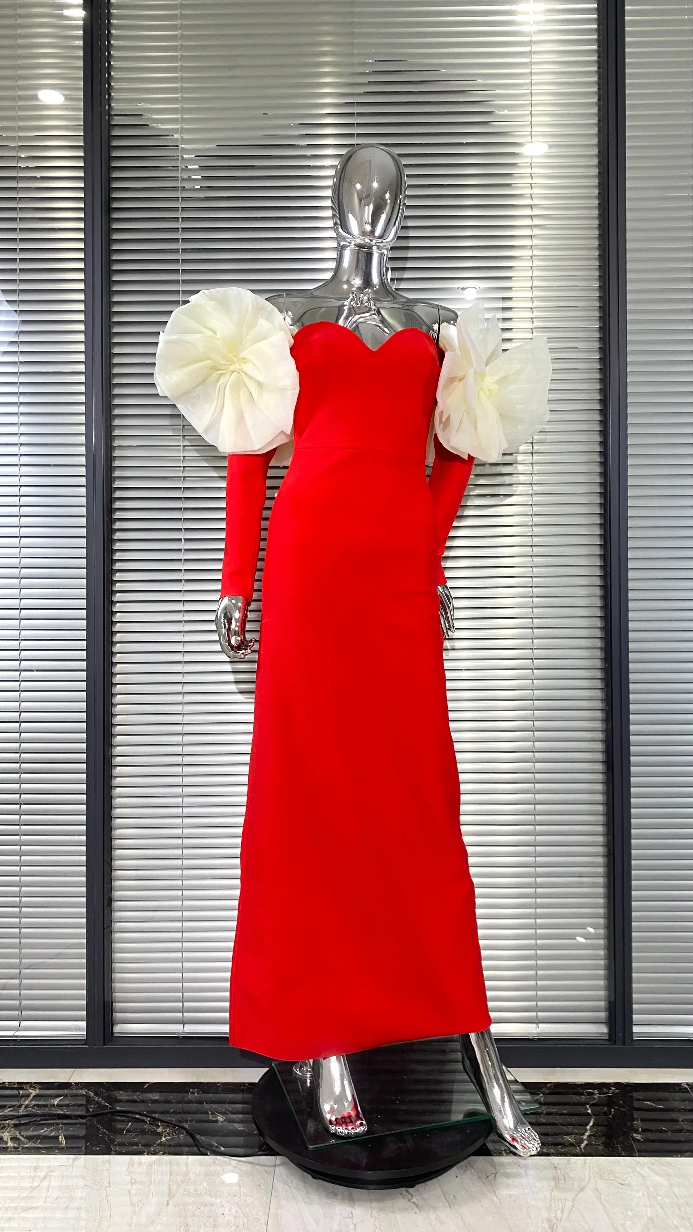 Stereoscopic Flower Sexy Off The Shoulder Ankle Lenght Bandage Dress Woman Birthday Party Vestido Celebrity Party Outfit - Image 3