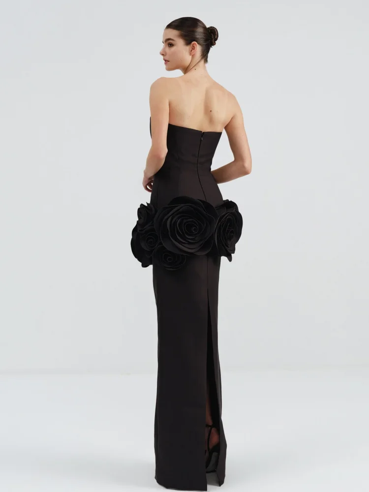 Stereoscopic Flowers Strapless Bandage Ankle Length Evening Dress Fashion Woman Birthday Party Dress Celebrity Party Outfit - Image 4