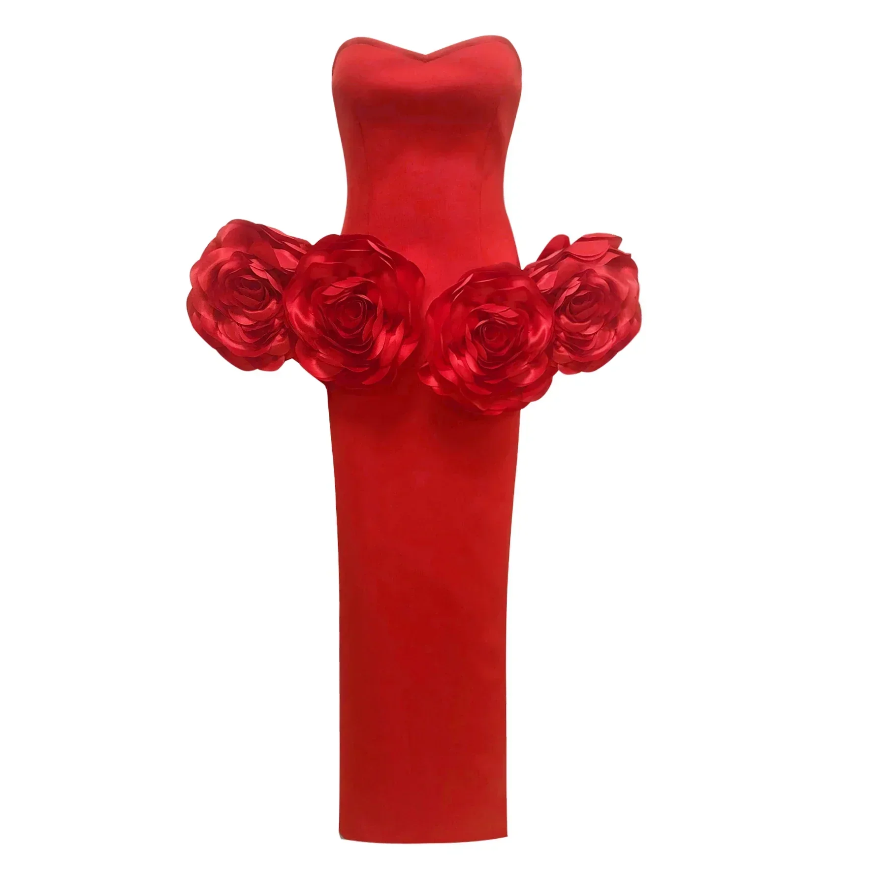 Stereoscopic Flowers Strapless Bandage Ankle Length Evening Dress Fashion Woman Birthday Party Dress Celebrity Party Outfit - Image 5