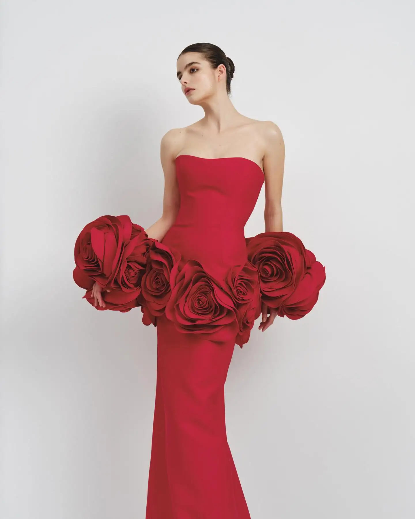 Stereoscopic Flowers Strapless Bandage Ankle Length Evening Dress Fashion Woman Birthday Party Dress Celebrity Party Outfit - Image 6