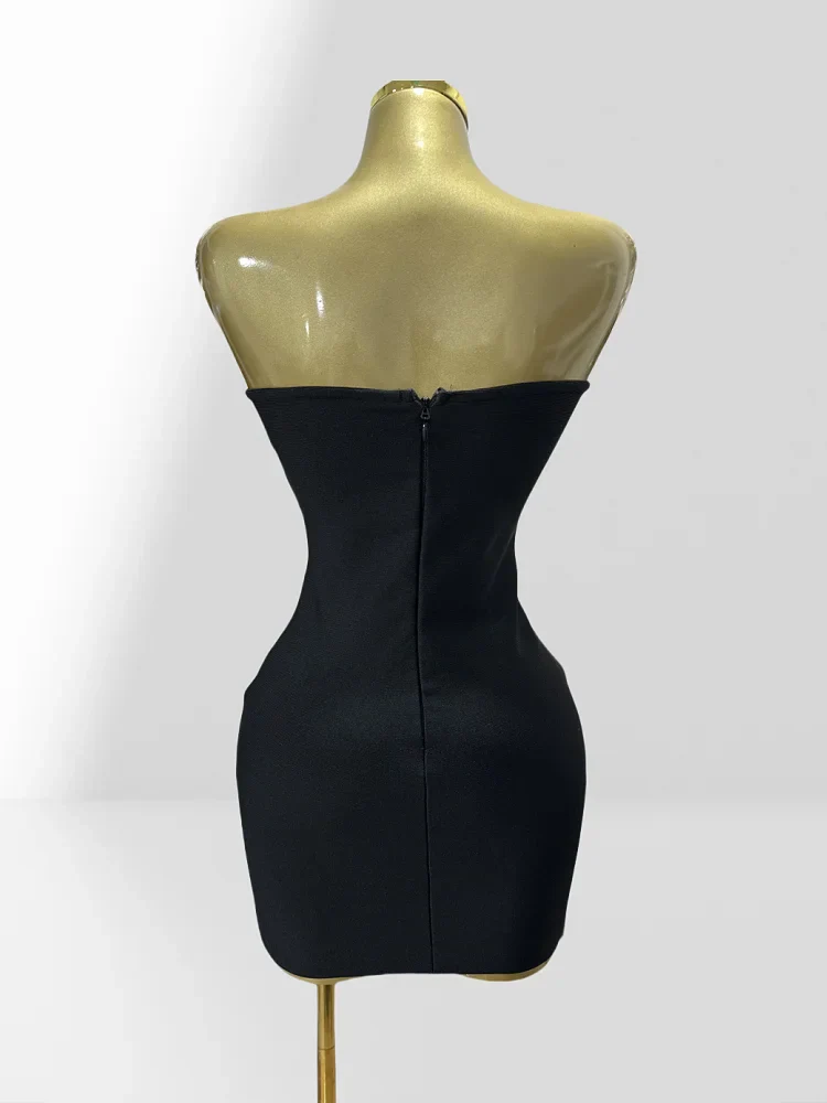 Summer Luxury Diamonds Cross Strapless Sheath Black Bandage Mini Dress Fashion Woman Party Dress Music Festival Outfit - Image 2