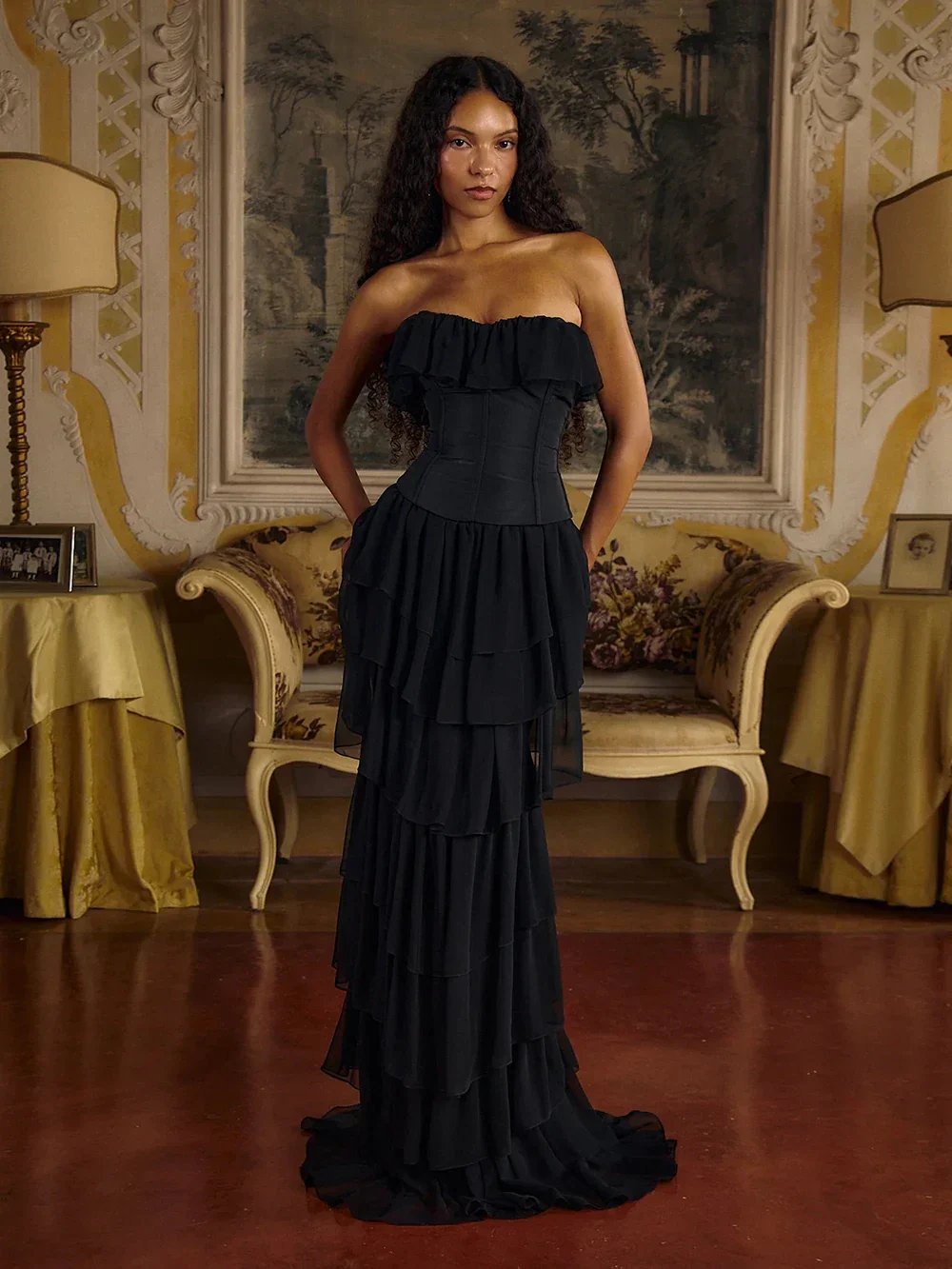 Women Sexy Strapless Ruffle Slim Maxi Dress for cummerbund Elegant Sleeveless Lady Evening Party Gowns Female Robes - Image 2