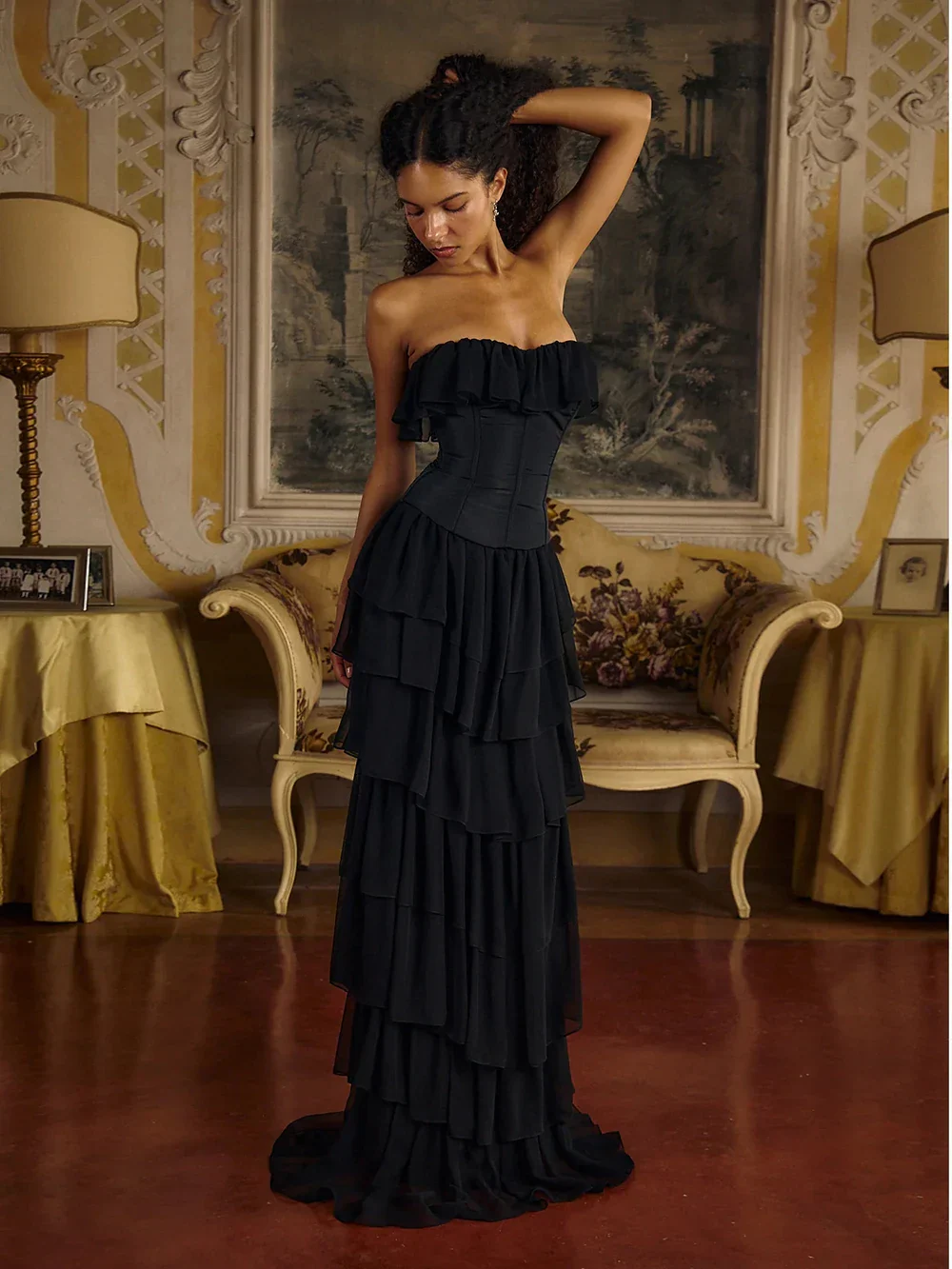Women Sexy Strapless Ruffle Slim Maxi Dress for cummerbund Elegant Sleeveless Lady Evening Party Gowns Female Robes - Image 4