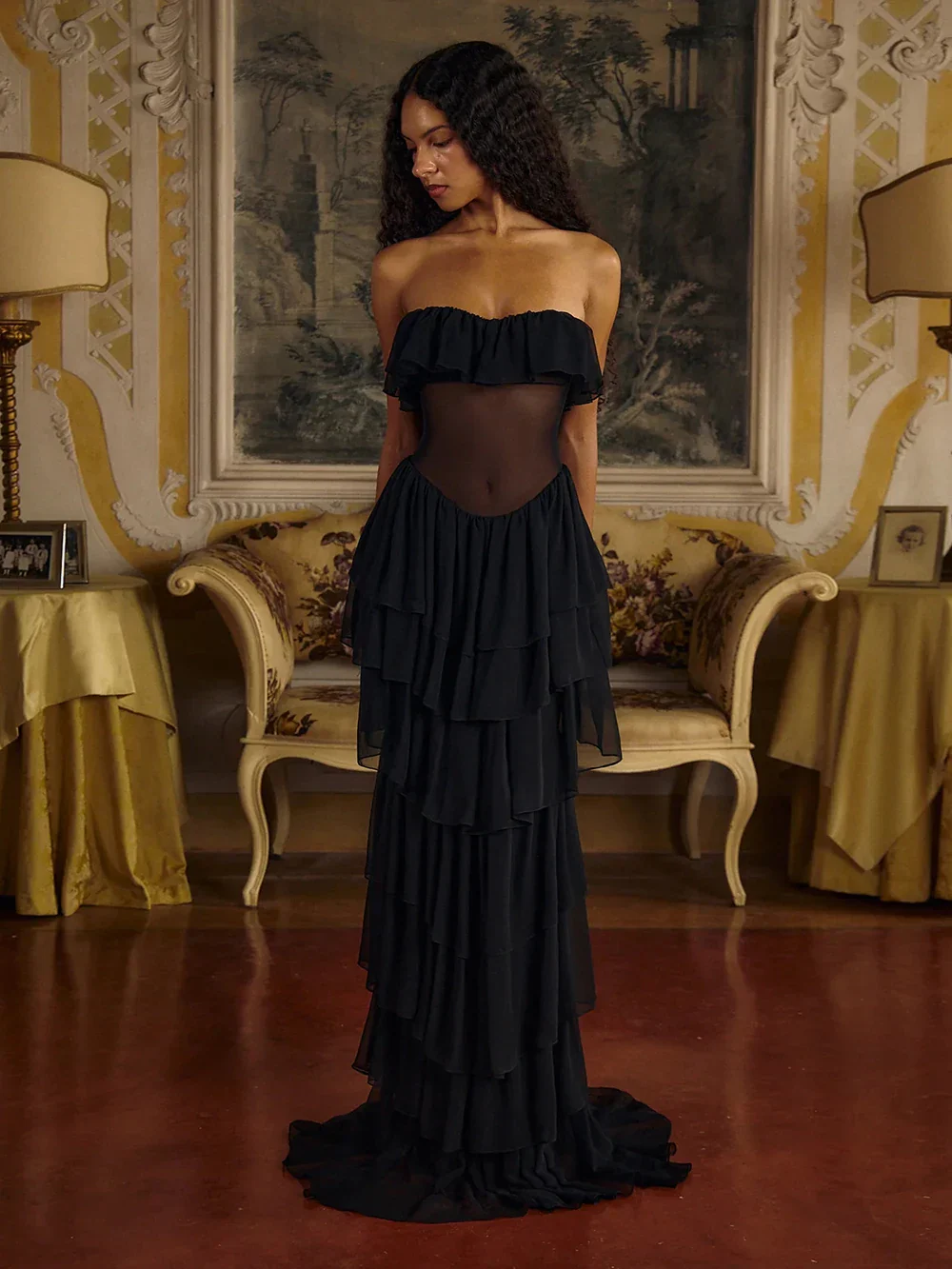 Women Sexy Strapless Ruffle Slim Maxi Dress for cummerbund Elegant Sleeveless Lady Evening Party Gowns Female Robes - Image 5