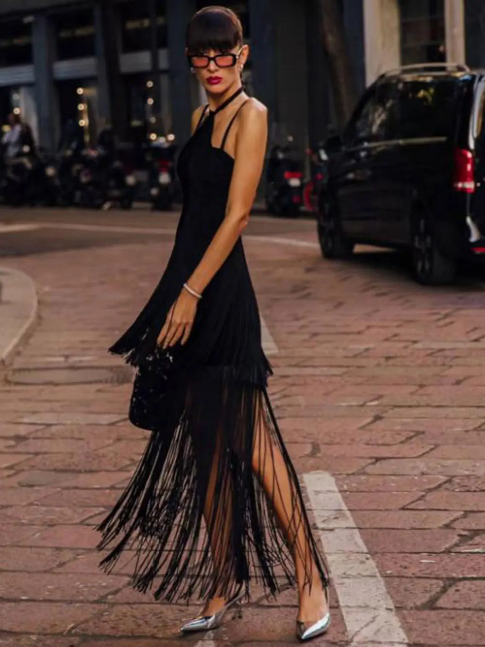 Women Tassel Design Bandage Long Dress Hanging Neck Sleeveless Bodycon Backless Dress Celebrity Evening Club Party Vestidos - Image 5