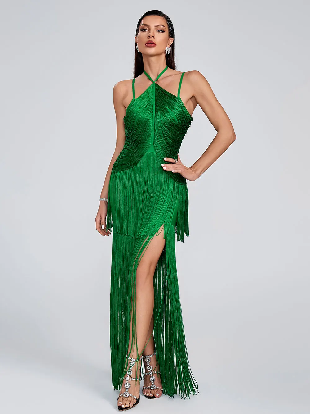 Women Tassel Design Bandage Long Dress Hanging Neck Sleeveless Bodycon Backless Dress Celebrity Evening Club Party Vestidos - Image 7