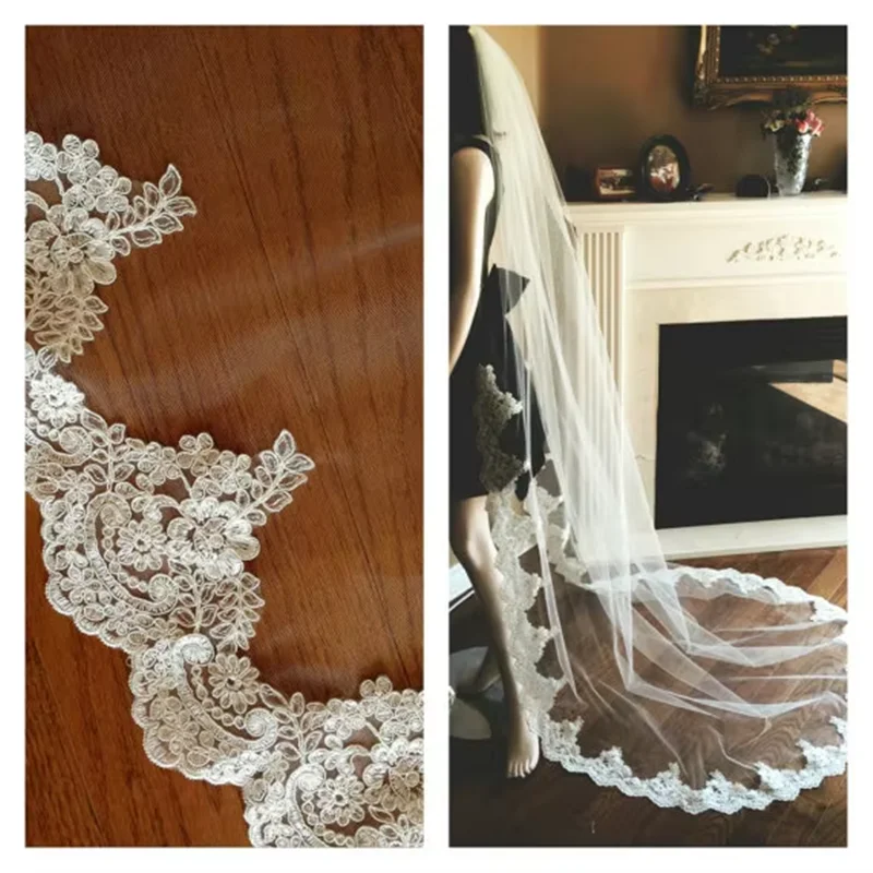 250cm lace wedding veil 1 layer bridal veil with metal comb in white , off white , ivory - Image 4
