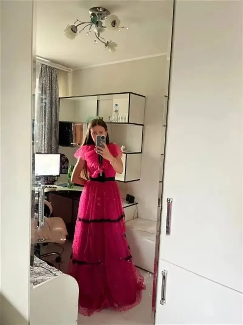 A Line Dotted Tulle Lace Prom Dresses Vintage Long Party Dress Women Formal Evening Gowns Occasion Event Outfit - Image 3
