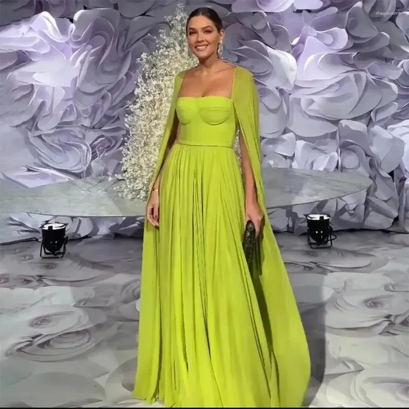 A Line Minit Green Chiffon Formal Prom Gowns Women Long Cap Sleeves Evening Party Dresses Buttons Back Event Dress - Image 4