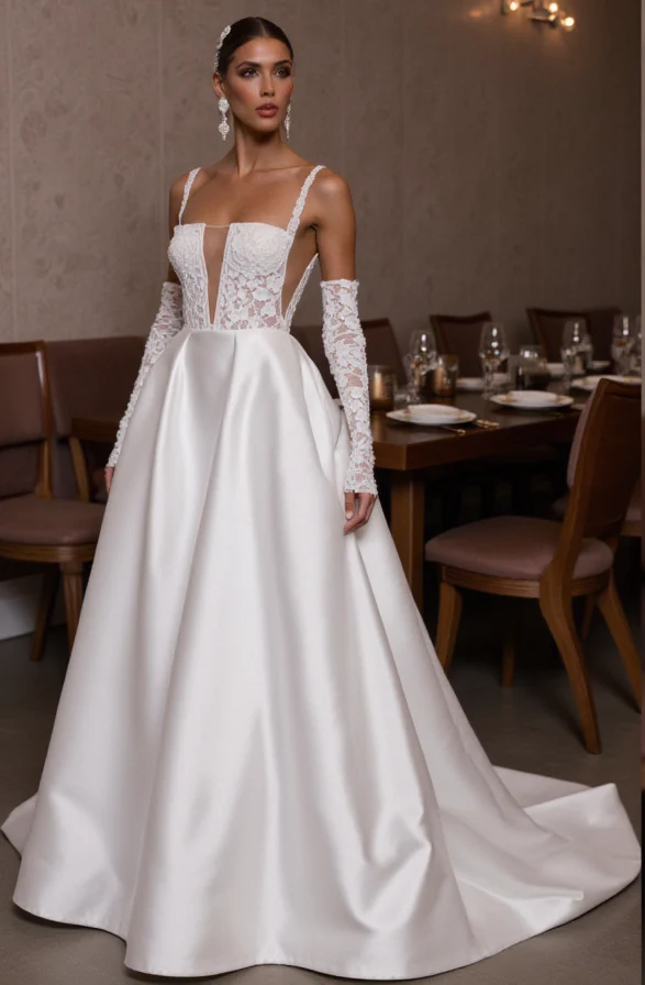 A-Line Wedding Dress with a Halter Neck for a Sophisticated Bridal Look - Image 3
