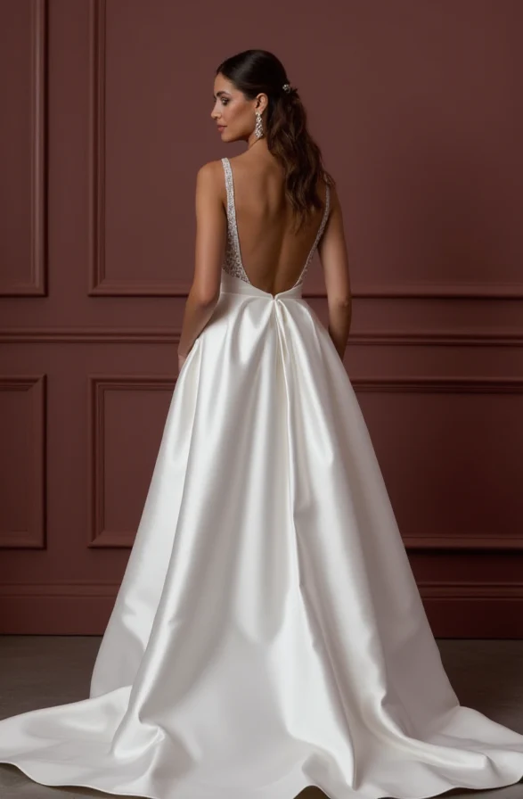 A-Line Wedding Dress with a Long Lace Train for a Dramatic Look - Image 2