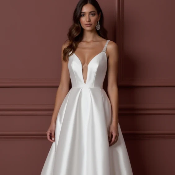A-Line Wedding Dress with a Long Lace Train for a Dramatic Look - Image 4