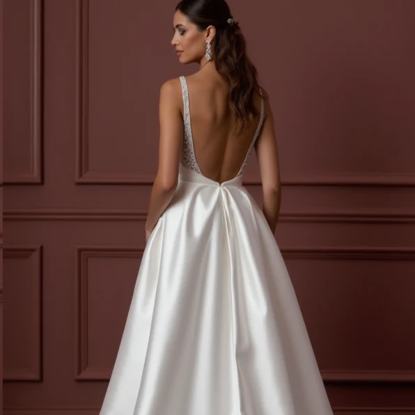 A-Line Wedding Dress with a Long Lace Train for a Dramatic Look - Image 5