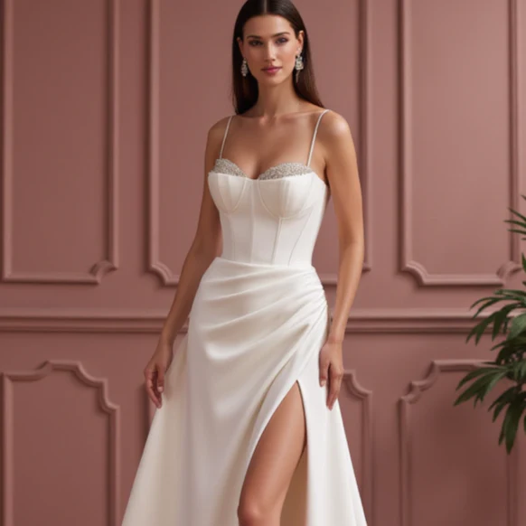 A-Line Wedding Dress with a Pleated Skirt for a Graceful Look - Image 4