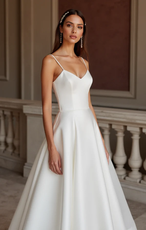 A-Line White Wedding Dress with a Simple V-neck for a Modern Look - Image 2