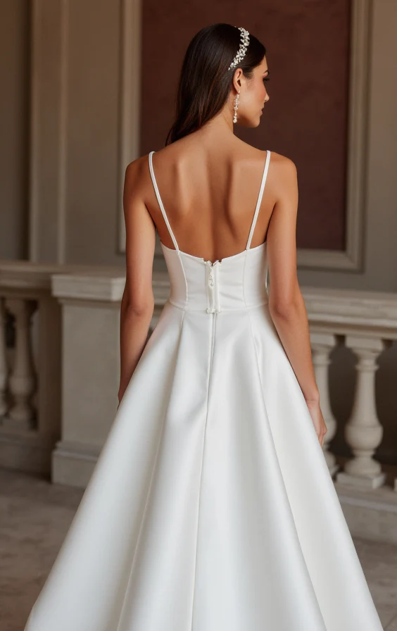 A-Line White Wedding Dress with a Simple V-neck for a Modern Look - Image 3