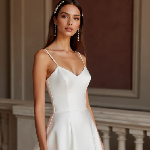 A-Line White Wedding Dress with a Simple V-neck for a Modern Look - Image 4