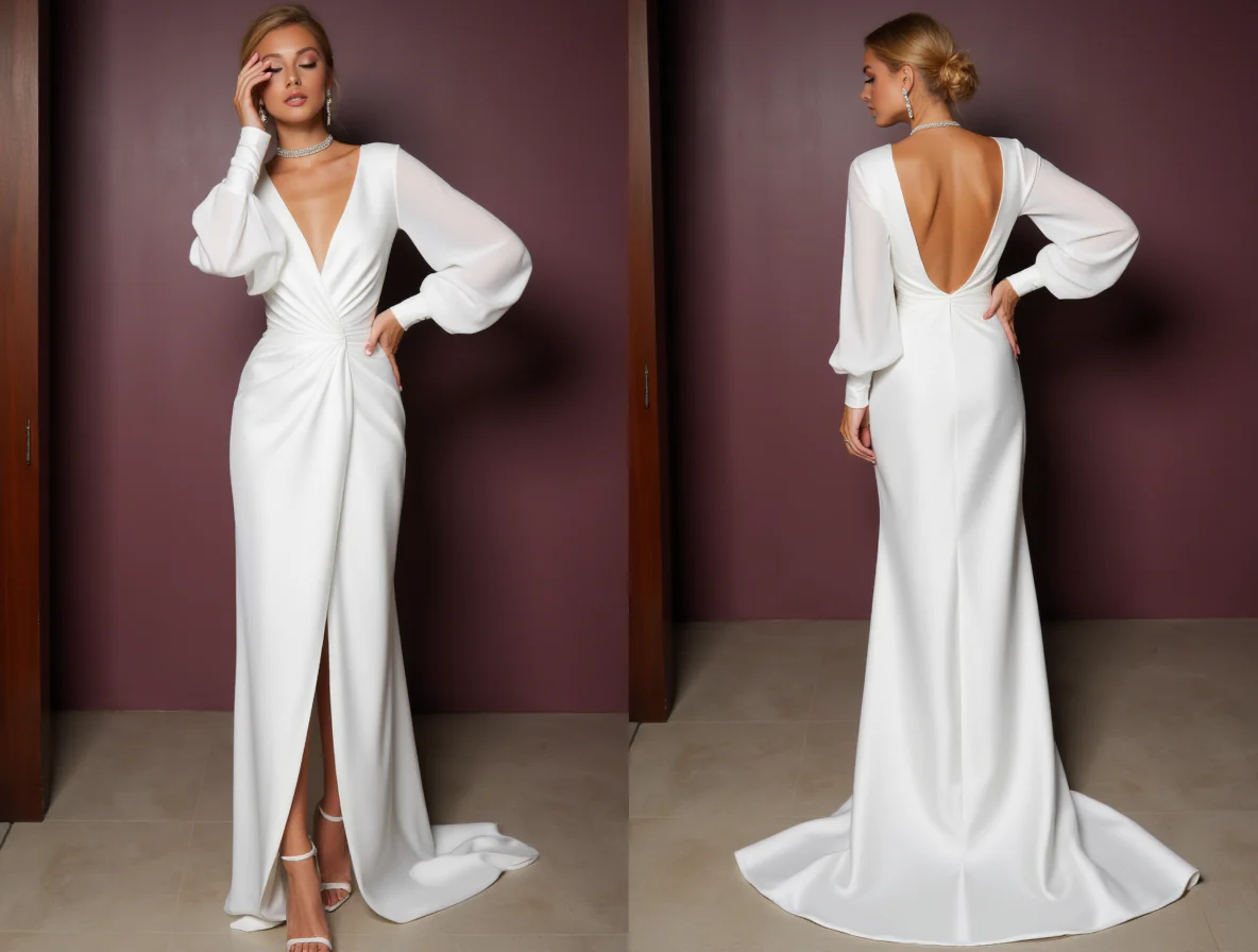 A-Line White Wedding Dress with an Open Back for a Modern Bridal Look
