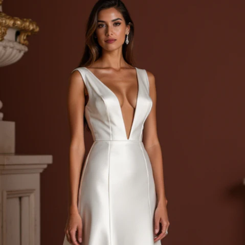 A-Line White Wedding Dress with a Modest Neckline for a Refined Style - Image 4