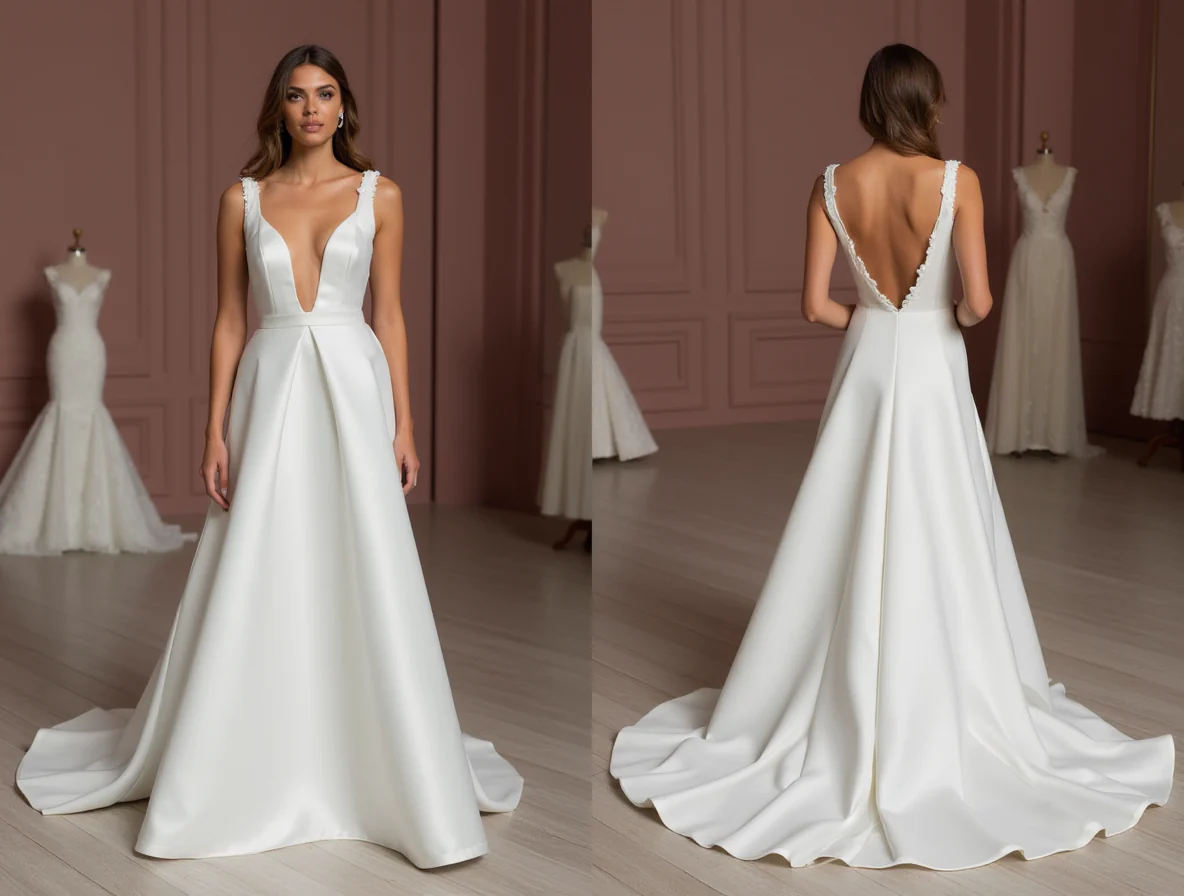 A-Line White Wedding Dress with a Stunning Lace Back for a Vintage Look