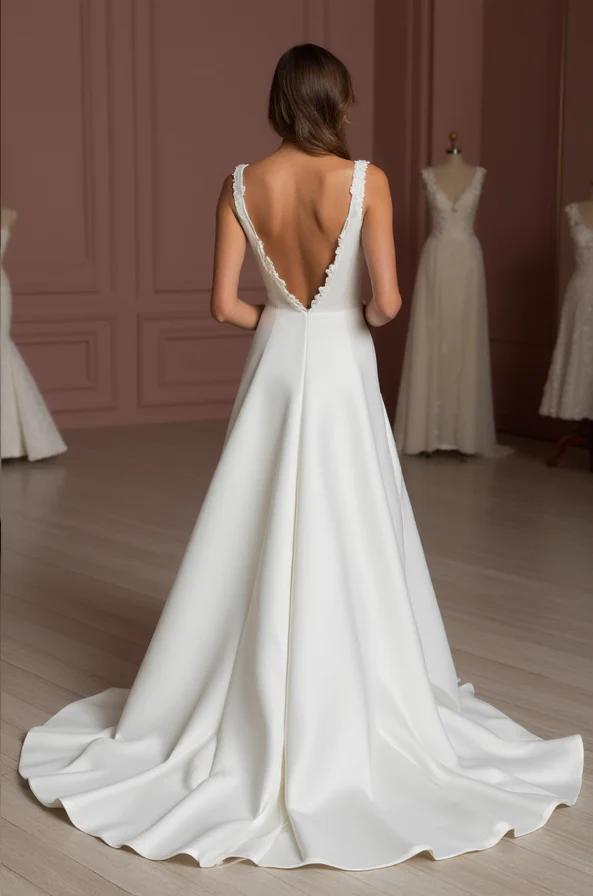 A-Line White Wedding Dress with a Stunning Lace Back for a Vintage Look - Image 3