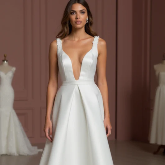 A-Line White Wedding Dress with a Stunning Lace Back for a Vintage Look - Image 4