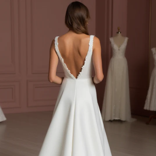 A-Line White Wedding Dress with a Stunning Lace Back for a Vintage Look - Image 5