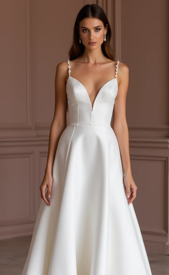 A-Line White Wedding Dress with Subtle Pleats for a Delicate Bridal Look - Image 2