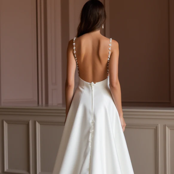 A-Line White Wedding Dress with Subtle Pleats for a Delicate Bridal Look - Image 5