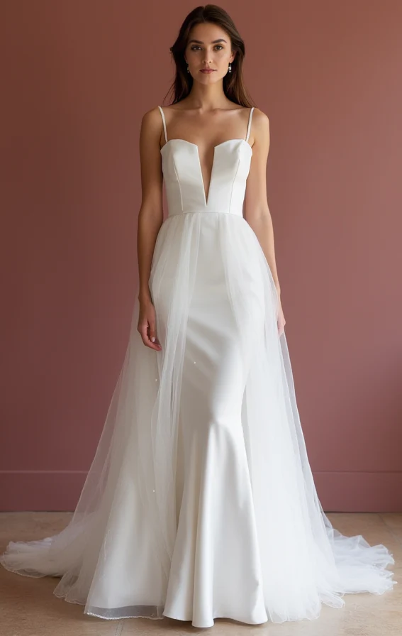 A-Line White Wedding Gown with a Cascading Train for a Majestic Bridal Look - Image 2