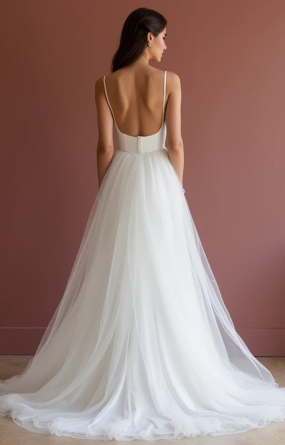 A-Line White Wedding Gown with a Cascading Train for a Majestic Bridal Look - Image 3